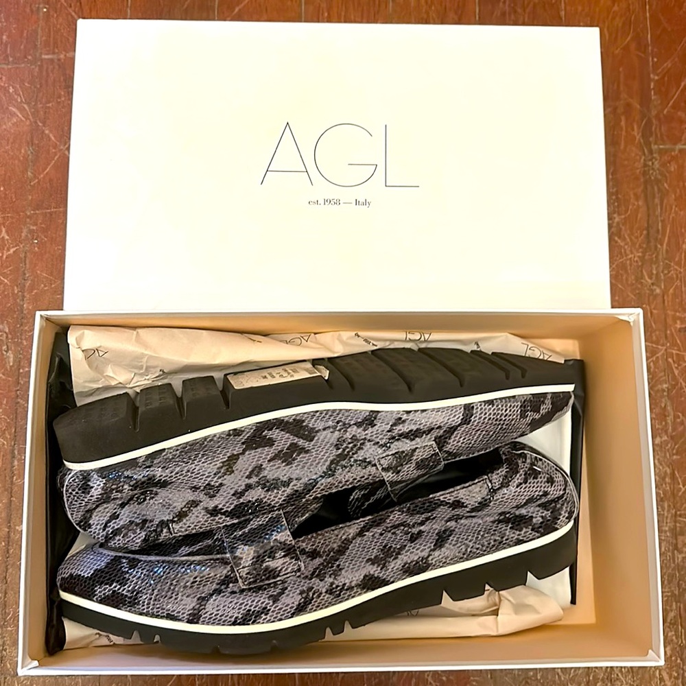 AGL Flat Snakeskin Print Loafers